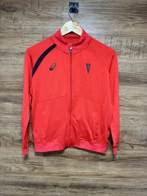 Asics Trainingsjacke mit durchgehendem Reißverschluss Jugend Alter 11 Jahre rot schwarz Marathon Training Top