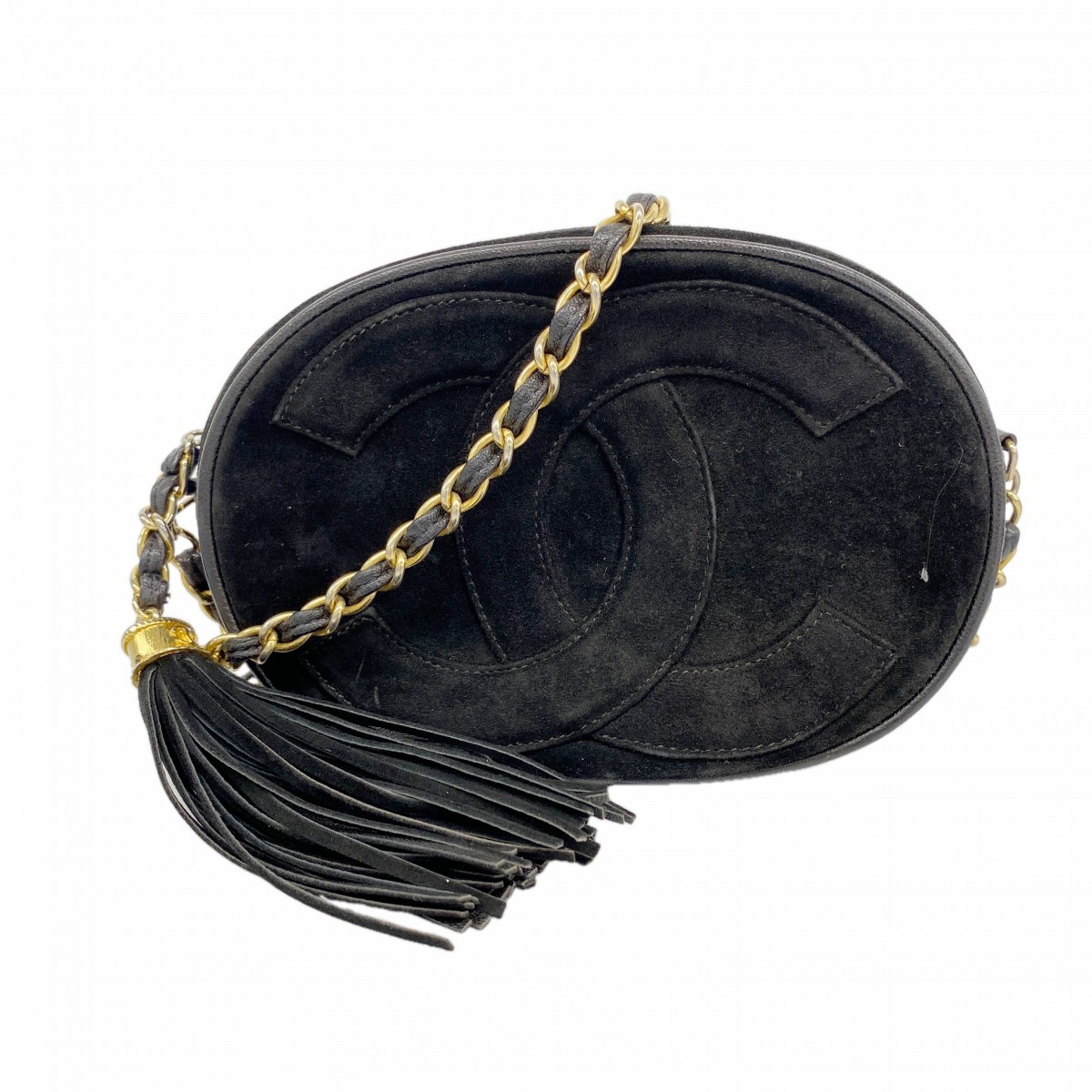 Auth [6bb1681-k] CHANEL Shoulder Bag ChainShoulder with fringe Suede Black G...