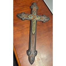 Rainbow Inc. Brown silver gold turquoise colored Cross 19  x10  Religion Western