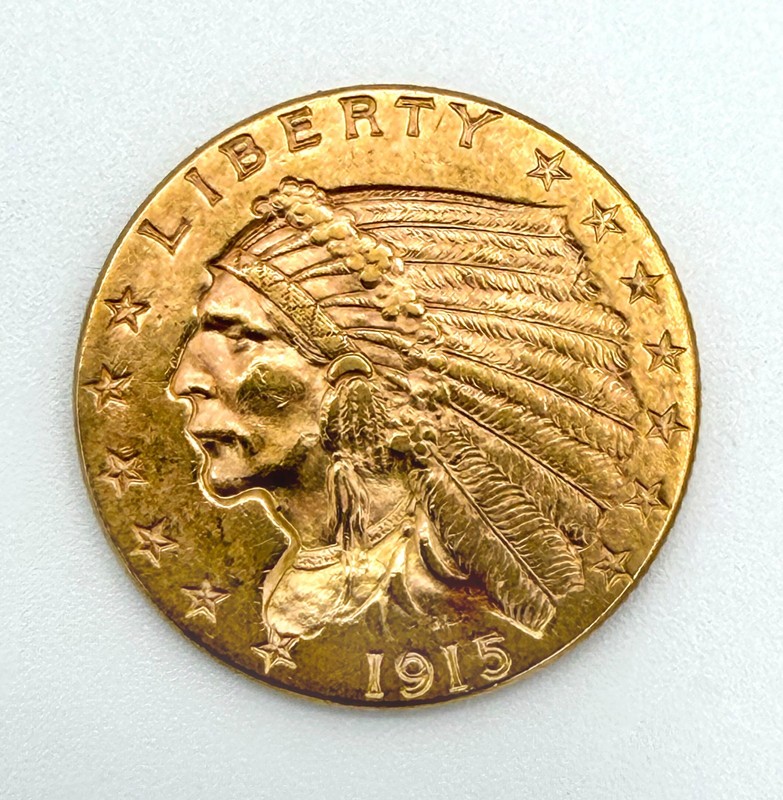 1915 $2.50 Gold Indian Head Quarter Eagle, see VIDEO, great detail