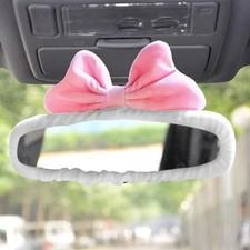 Bowknot Car Rearview Mirror Cover, Cute Plush Bow Auto Rearview Mirror Pink