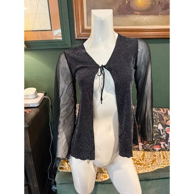 Made in France Millenium Paris Black Metallic Glitter Cardigan Mesh Bell Sleeve