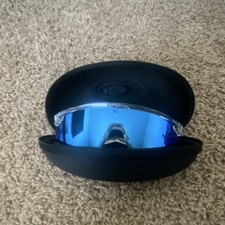 Oakley Shield Wrap Sunglasses Clear Plastic Frame Blue Mirrored Lens Lightweight