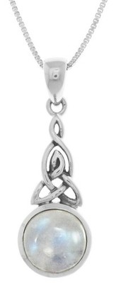 Jewelry Trends Celtic Trinity Knot with Round Moonstone Gem Sterling Silver Pend