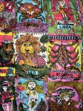 Vintage 60's Glentex Psychedelic Scarf Zodiac Signs Japan Astrological