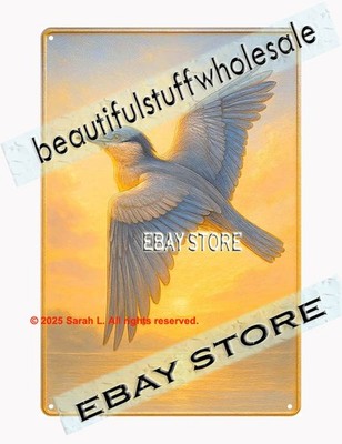 Bird Metal Sign Raised Look Sunrise Decor golden sky beach