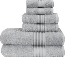 6 Pack Cotton Towel Set, Contains 2 Bath Towels 28X55 Inch, 2 Hand Towels 16X24