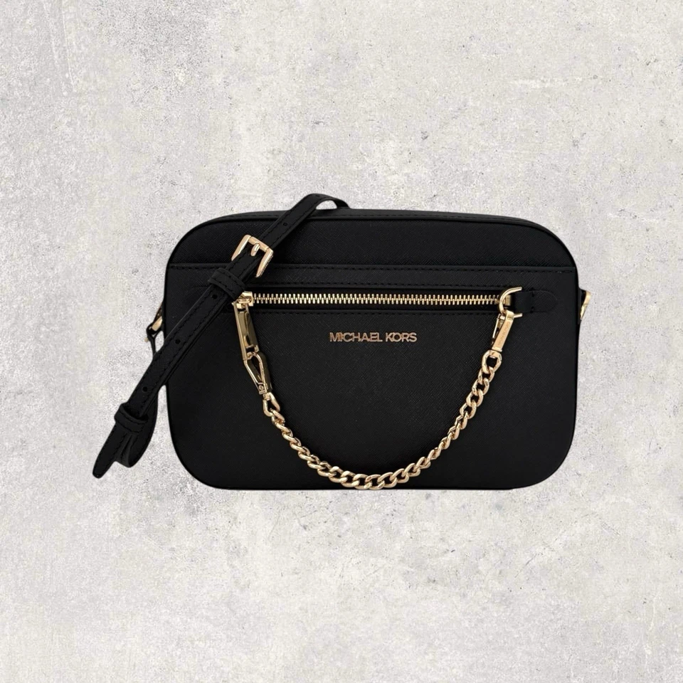 Bolso bandolera Michael Kors MK Portmonee Jet Set Travel cuero negro NUEVO - Imagen 2 de 4