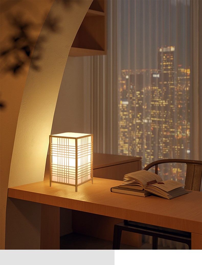 Lampe de table bambou LED style japonais veilleuse de chevet et liseuse de bureau