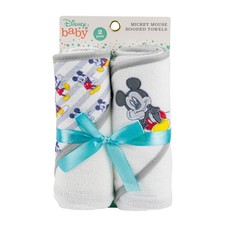 DISNEY baby Mickey Mouse 2 Pack Rolled Hooded Microfiber Terry Towels 26x30 NEW 