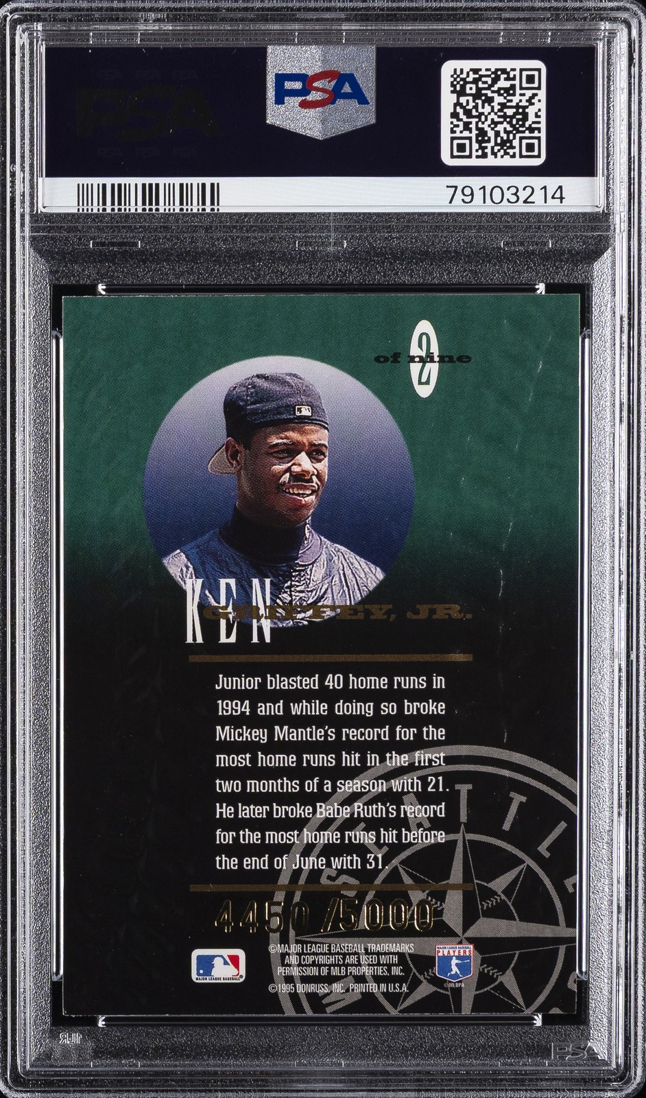 1995 LEAF STATISTICAL STANDOUTS #2 KEN GRIFFEY JR. 4450/5000 PSA 9 view 2