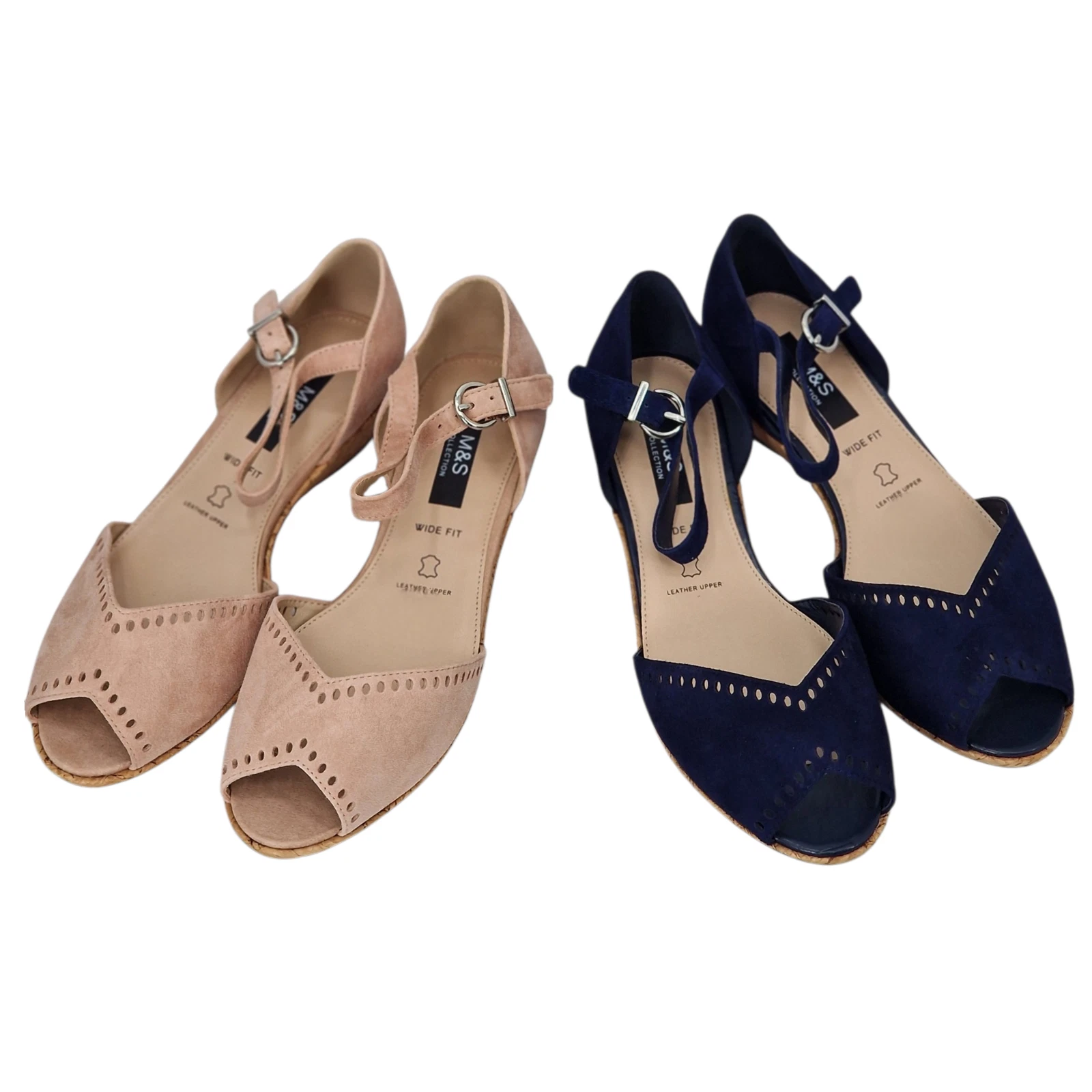 M&S Wide Fit Pink Suede Leather Peep Toe Wedge Heel Sandals RRP £45.00