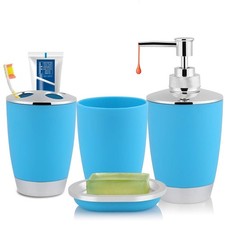 4Pcs Bathroom Accessory Set, Plastic Blue Bathroom Set Soap Dispenser and Too...