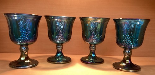 4 calici da vino vintage iridescenti Indiana raccolta uva blu carnevale vetro 6 oz