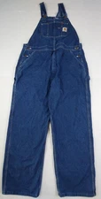 Carhartt Bib Overalls Mens 42x30 Blue Darkstone Washed Denim Carpenter Workwear