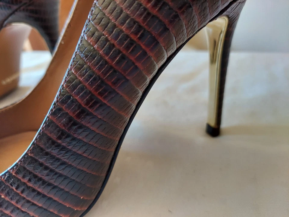 Zapatos de tacón alto con punta de aguja para mujer, sin cordones, talla 7 color marrón EE. UU. Foto 2 de 3