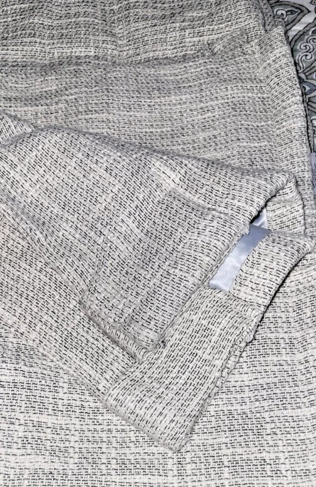 2 WEST ELM Panel Curtain Drape Basket Weave Blackout Gray White  Lined 48x96 - Image 3 of 4