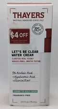 THAYERS Let's Be Clear Water Cream - Clarifies Skin -Combo To Oily Skin - 2.5 Oz