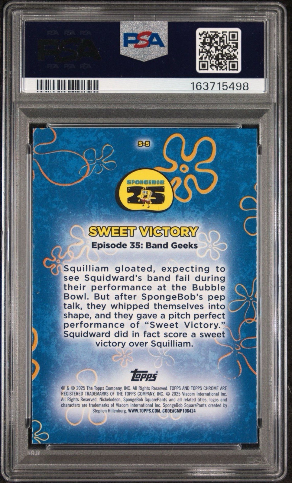 2025 TOPPS CHROME SPONGEBOB 25TH S-O-N-G SONGS S-5 SWEET VICTORY PSA 9 view 2