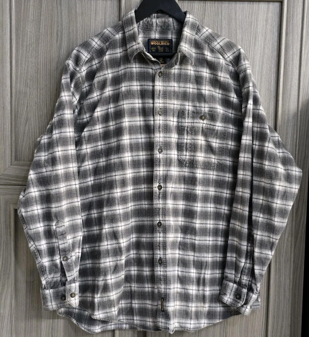 Woolrich Mens Flannel Shirt XL Gray White Plaid