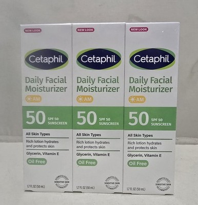 3×1.7 oz Cetaphil Daily Moisturizer AM Spf 50 Sunscreen,oil Free