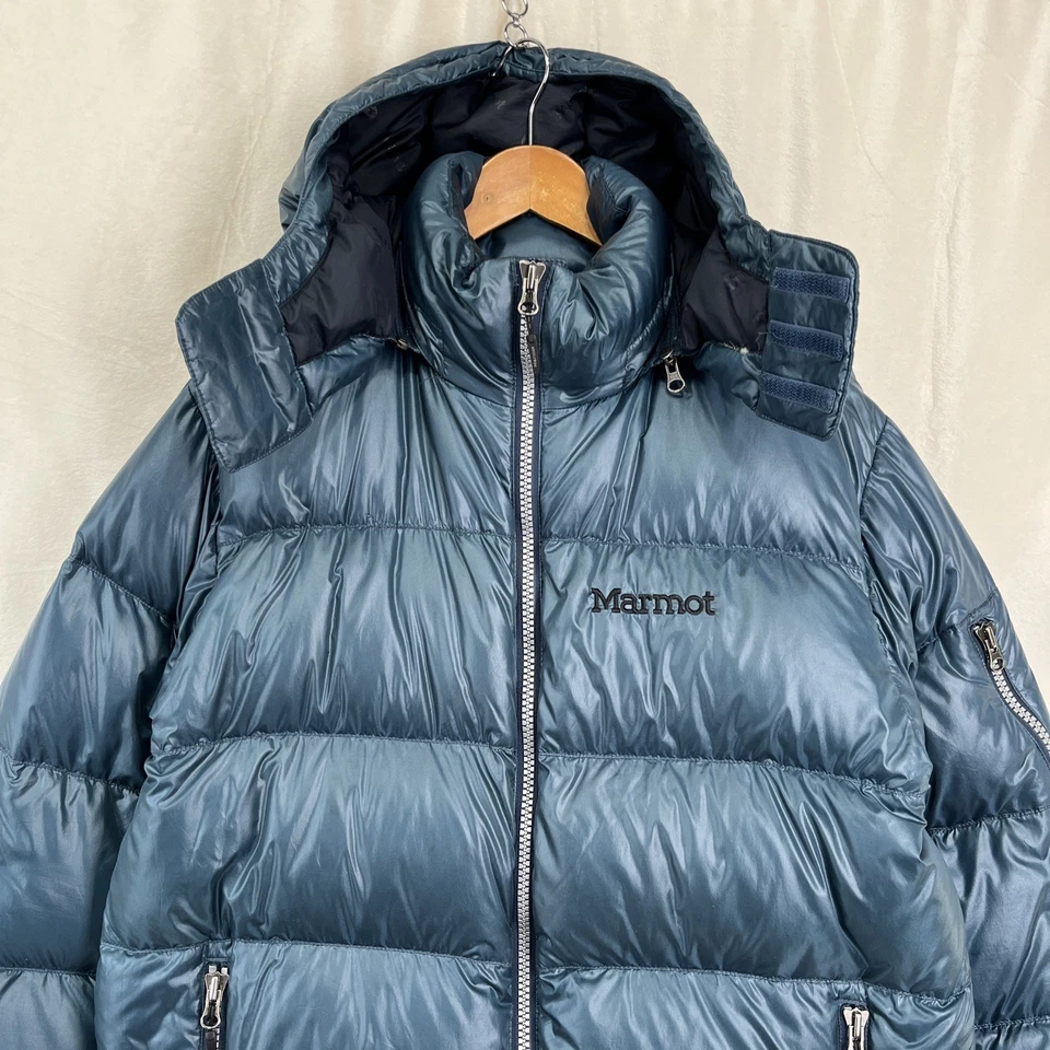 Marmot Men Large Stockholm Guides 650 Fill Goose Down Hooded Puffer Jacket Blue - Image 2 of 4