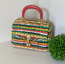 FLASH SALE 1950s 60s Lewis British Hong Kong Coated Wicker Structured Handbag