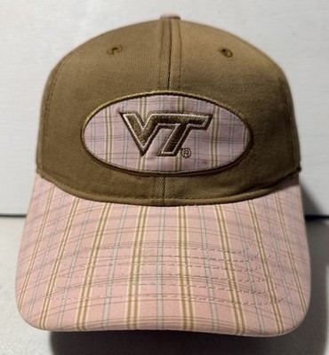 Vintage Drew Pearson Women s Virginia Tech Hokies Strapback Hat Brown/Pink Plaid