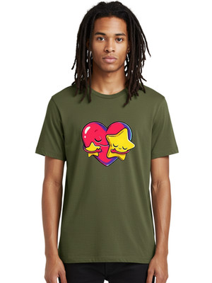 Smiling-Stars-Hugging-Heart Mens Graphic Tee, 100% Cotton, Casual Summer Wear