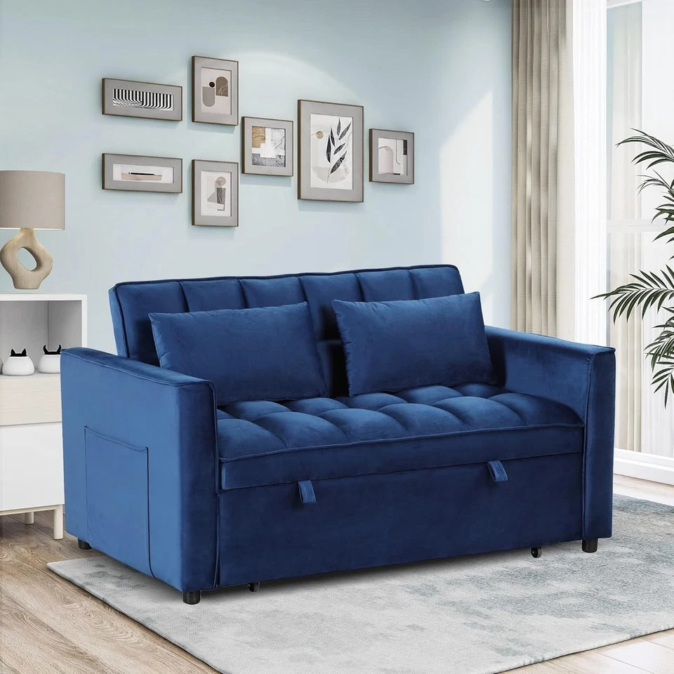 3 in 1 Convertible Sleeper Sofa Bed, Modern Velvet Loveseat Couch Pullout Bed - Image 4 of 4