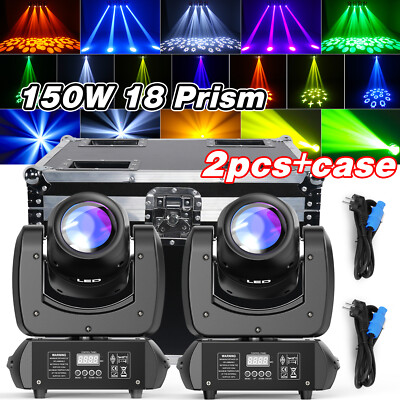 2PCS 150W 8 Gobo Moving Head Light 18 Facet Prism DMX RGBW LED DJ Beam Lights US