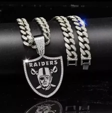 LAS VEGAS RAIDERS FOOTBALL Bling Hip Hop Pendant & 24" Necklace