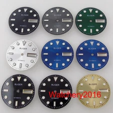 BLIGER 29mm Sunburst Watch Dial Green Luminous Double Date Window fit NH36 NH36A