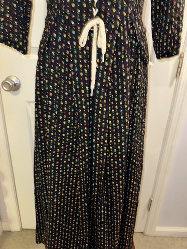 Vintage Boho Handmade Maxi Dress Prairie Cottage Core Floral Black - Picture 5 of 11