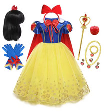 Snow White Girls Costume Disney Dress Princess Halloween Cosplay Full Set