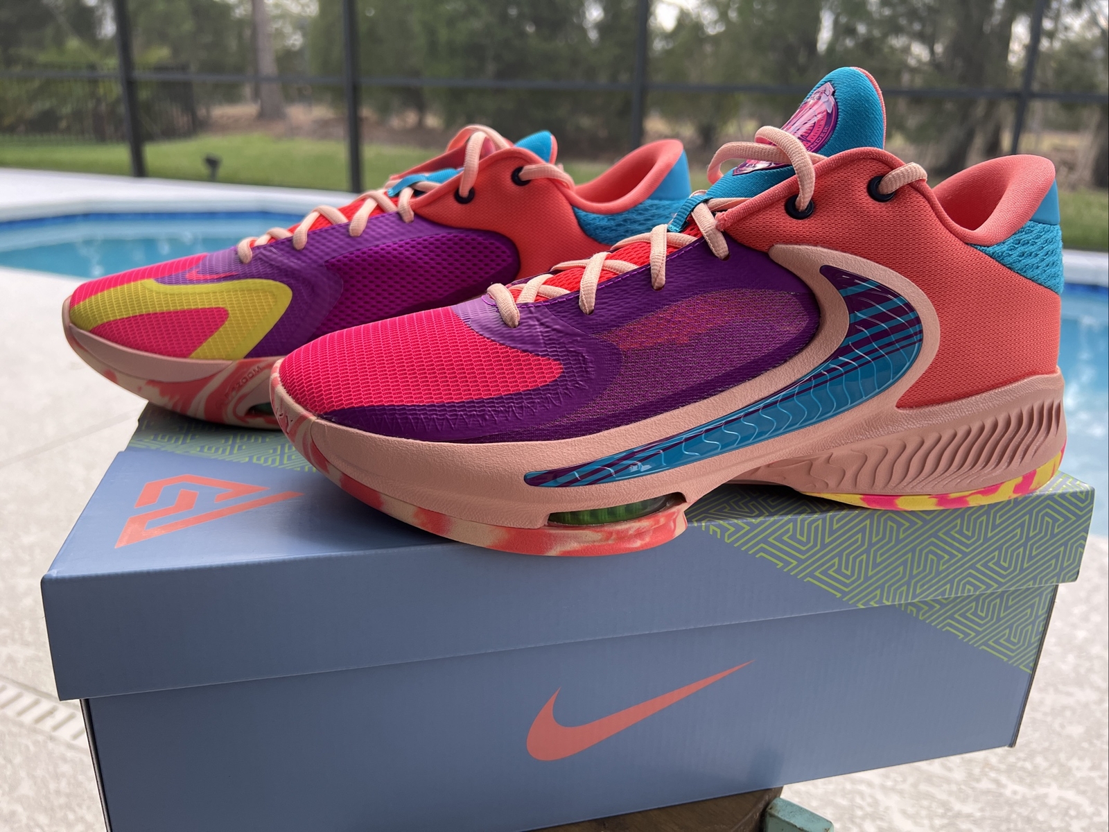 Nike Zoom Freak 4 Vivid Purple Orange Men Basketball Shoes DQ3825-500 