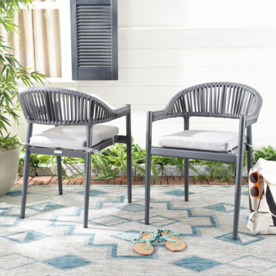 SAFAVIEH Outdoor Collection Greer Stackable Rope Chair | Grey/Grey Cushion |