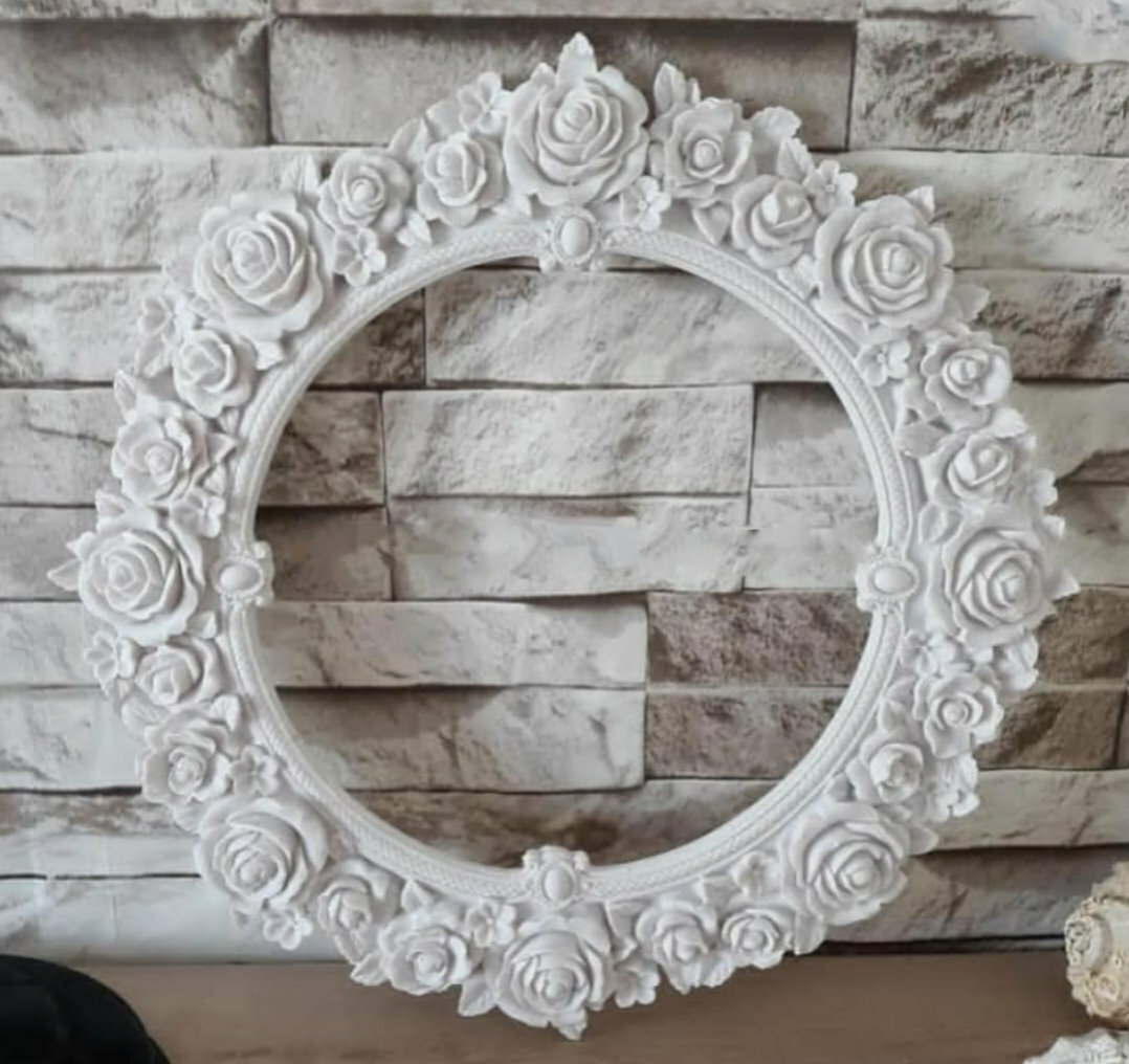 Moule Silicone K056 – Cadre Photo Déco Fleurs Roses Et Ruban Pour Plâtre Ou Résine