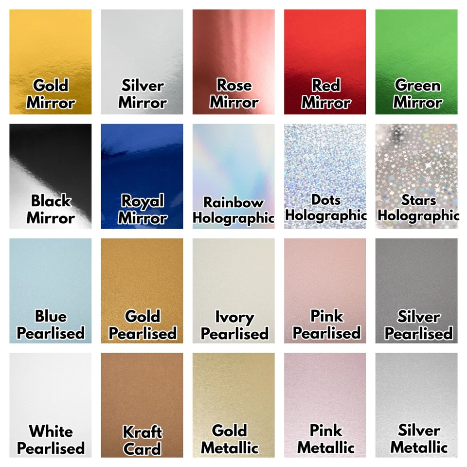 A4 Mirror Card Stock Coloured 250gsm Crafts Shiny Metallic Reflective High Shine - Image 2 of 4