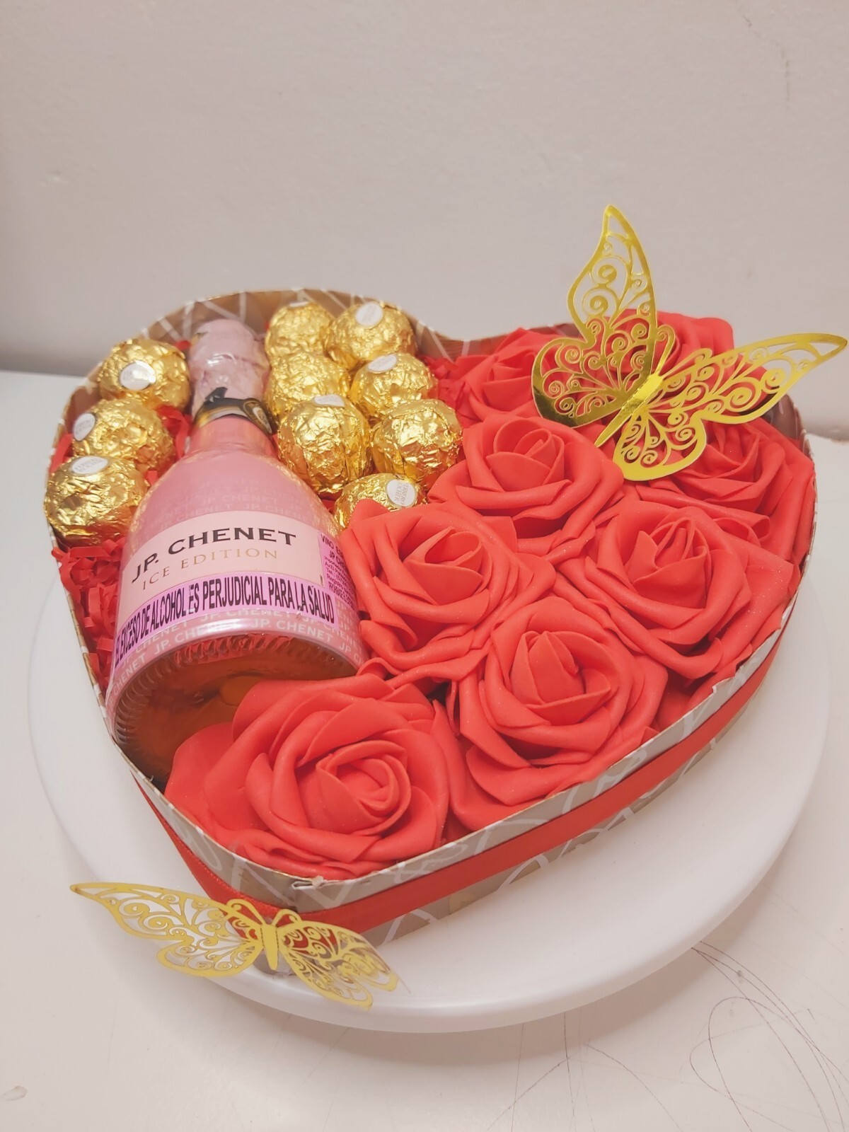 Lujo Grande Ferrero Rocher Chocolate Artificial Rosa Corazón Caja Regalo