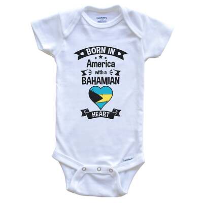 Born In America With A Bahamian Heart Bahamas Flag Baby Bodysuit