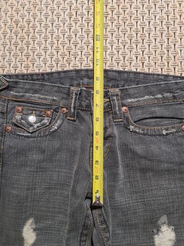 True Religion vintage distressed flare Joey jeans grey Ultra low rise 26 NWOT - Picture 11 of 15