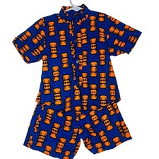Blue  Orange African Prints, Baby Boy, Two-Piece Shirts And Shorts