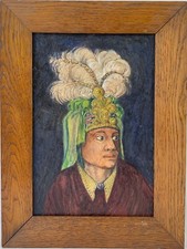 Ritratto Di Uomo Con Copricapo Indigeno Della Polinesia Vintage