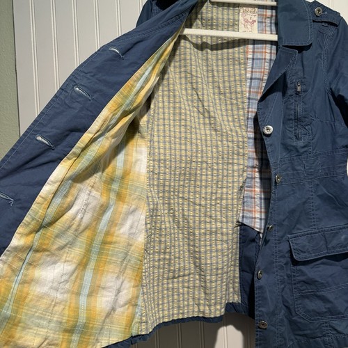 Vintage Free People Blue Cotton Jacket Plaid Lining Size 8 - Imagen 7 de 8