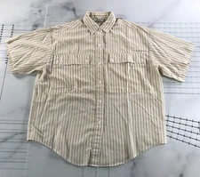 Vintage Jon Andre Button Down Shirt Womens 8 Beige Brown Vertical Stripes