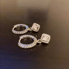 Brand New Genuine Pandora Pave Square Sparkle Hoop Drop CZ Earrings 298503C01