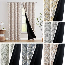 100% Blackout 2 Panels Window Curtains Black Back Luxury Retro Print Curtains