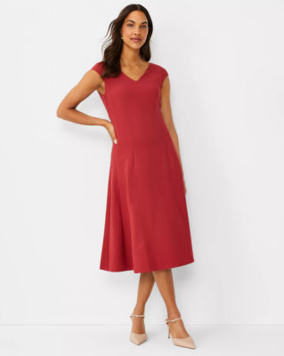 ann taylor crepe flare dress Ann Taylor The Petite Midi Flare Dress in Double Knit Size 0 Black Women's