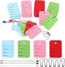 1300Pcs Colorful Price Tags and Hang Tag String, 4 Colors Store Tags Clothing Ta
